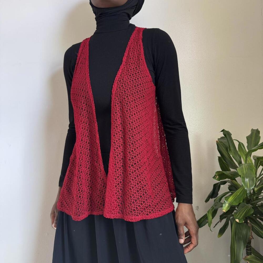 Vintage red see through knit cardigan  fits‎ like M